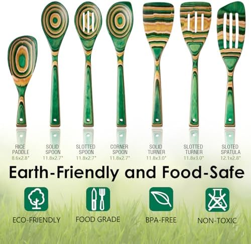 HOWHONG Wooden Spoons for Cooking, 7-Piece Pakkawood Wooden Utensil Set - Image 3