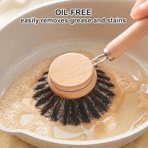 Natural Bristle Dish Brush Pot Cleaning Brush with Long Handle - Image 4