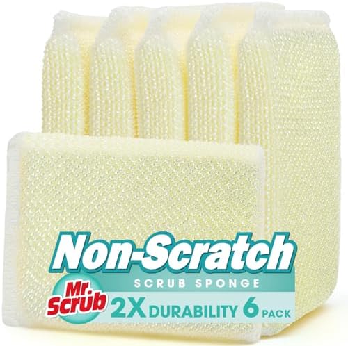 Sponges Kitchen Scrub Dish Sponge Scouring Pad, 6 Pads Cleaning Brush Dishwasher Soap Supplies, Dishwashing Dinnerware Towels Sink Pan Pot Cloth Rags Holder Bathroom Bathtub by MrScrubCleaninghelpers