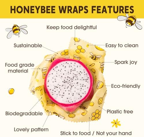 Reusable Beeswax Food Wraps, 9 Pack - Assorted Sizes (XS,S, M, L) | Organic Cotton, Eco Friendly, Plastic Free | Honeycomb Design - Image 4