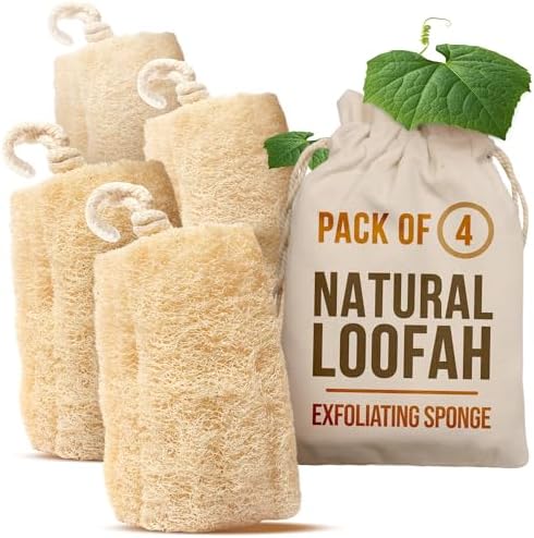 SERRENTO All Natural Loofah Sponge, Pack of 4 Real Egyptian Bath & Shower Exfoliating Loofa Scrubber Sponges for Face, Back & Body, Eco Friendly, No Toxic Chemicals, 6" x 6" by CraftsOfEgypt