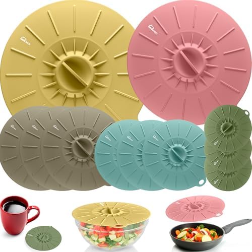 Microwave Cover Silicone Lids - Set of 11 Pieces - Suction Covers for Pots, Pans, Bowls, Cups, Skillets - Splatter Protection - Easy Food Storage - BPA Free by BasicHaus
