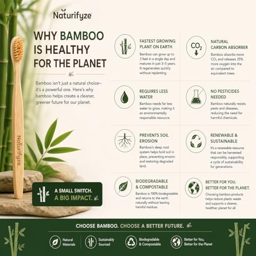 Boar Bristle & Bamboo Toothbrush (4 Pack) - Authentic Boar Bristles - Biodegradable - Plastic Free - Bamboo & Boar Bristle - Image 6