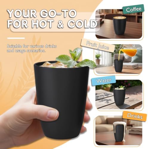 Wrova Wheat Straw Cups 6 PCS Good Alternative to Plastic Reusable Cups 12 oz Unbreakable Drinking Cup Reusable Dishwasher Safe Water Plastic Glasses Black - Image 4