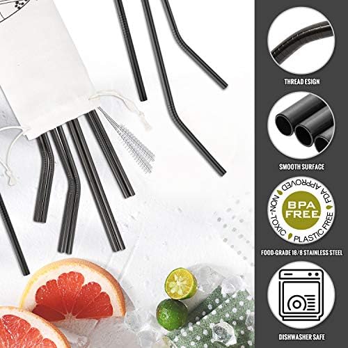 Hiware 12-Pack Black Stainless Steel Straws Reusable with Case - Metal Drinking Straws for 30oz and 20oz Tumblers Dishwasher Safe, 2 Cleaning Brushes Included - Image 3