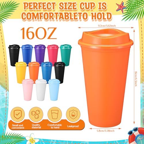 Honeydak 45 Pack 16 oz Reusable Coffee Cups with Lids Water Bottle Iced Coffee Travel Mug Reusable Portable Plastic Tea Tumblers Bulk for Hot and Cold Drinks Birthdays Party(Classic,Multicolor) - Image 4