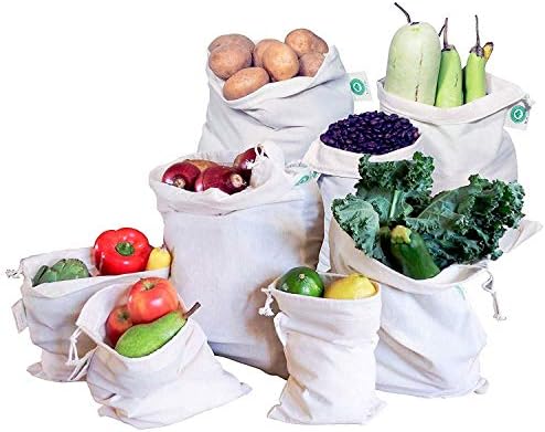 Reusable Bulk Bin Bags for Bulk Foods - Reusable Cloth Kitchen Bags for Dry Goods - 100% Organic Cotton Muslin Sacks for Produce, Home Storage and Toys (3 Large, 3 X-Large) by OrganicCottonMart