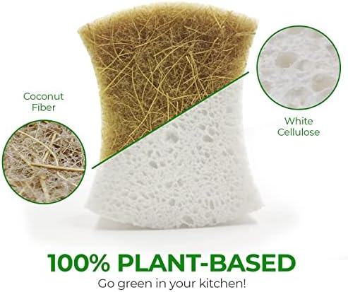 AIRNEX 18 Pack Biodegradable Natural Kitchen Sponge - Compostable Cellulose and Coconut Walnut Scrubber Sponge - Eco Friendly Sponges for Dishes - Image 3