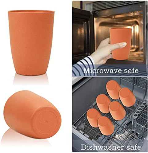 Wrova Wheat Straw Cups 6 PCS Good Alternative to Plastic Reusable Cups 20 oz Unbreakable Drinking Cup Reusable Dishwasher Safe Water Plastic Glasses Orange - Image 5