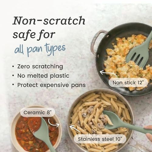 Starpack Stir and Serve Silicone Cooking Utensils Set (5-Piece, 11") - LFGB Non Toxic, 600°F Heat Resistant, BPA-Free - One-Piece Seamless, Dishwasher Safe - for Nonstick Cookware, Sage Green - Image 5