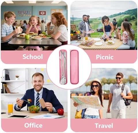 JEPELUS 10Pcs Pink Travel Cutlery Set with Case, Lunch Box Utensils - Image 5