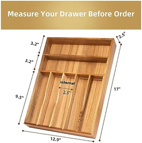 Besilord Silverware Organizer Kitchen Drawer Organizer Utensil Organizer Acacia Silverware Holder Cutlery Organizer in Drawer Flatware Organizer Tray(7 slots, Acacia - Image 2