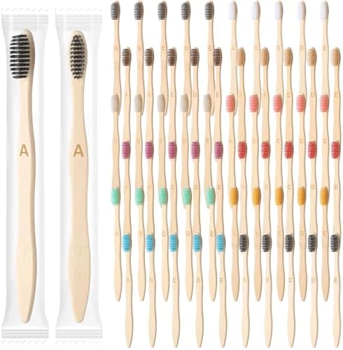 Sieral 60 Pcs Bamboo Toothbrushes Bulk, Individually Wrapped,Letter by Sieral