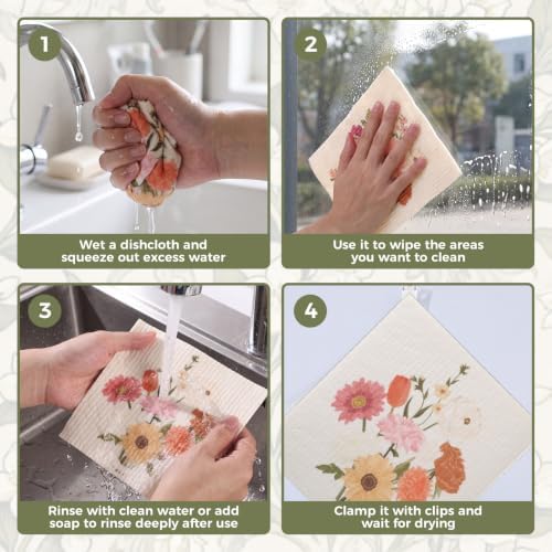 6 Pack Floral Swedish Dishcloths for Kitchen, Absorbent Dish Cloths - Image 4