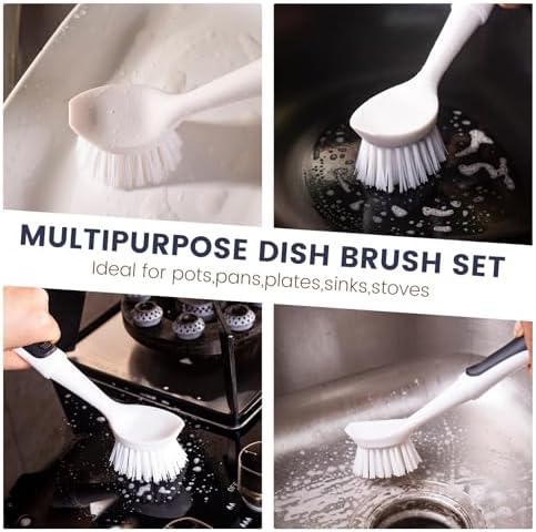 Dish Brush with Handle, Dish Scrub Brush with Built-in Scraper - Image 6