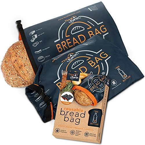 THINK4EARTH® Premium Blue Reusable Bread Bags for Homemade Bread – Durable & Washable(2 Pack) by Think4Earth