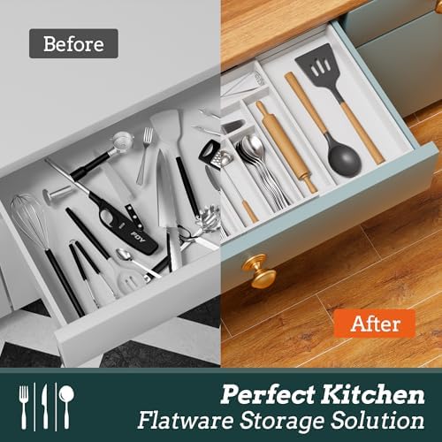 Magnetic Expandable Silverware Drawer Organizer, 13 Slots Utensil White - Image 7