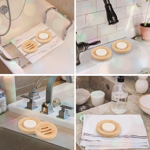 Bamboo Soap Dish for Bar Soap in Shower 4PCS, Wooden Round Holders Self-Draining Tray for Shampoo Conditioner Bars Holder, Travel Soap Saver Case for Bathroom, Kitchen Sink, Bath Tub, Razor Sponges - Image 5