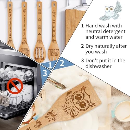 Owl Kitchen Decor Bamboo Wooden Spoons With Utensil Holder,Owl Kitchen Accessories for Cooking-Home Decorations Gifts for Women-Housewarming,Birthday,Mothers Day(6PCS） (Owl) - Image 6
