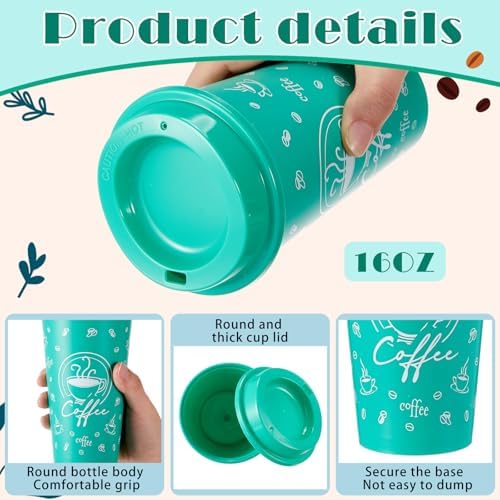 12 Sets Reusable Coffee Cups with Lids, 16oz, Multicolor - Image 3