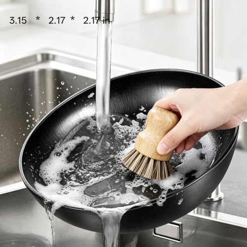 Bamboo Dish Brush Set, 4 Pack Kitchen Palm Pot Brush with Union Fiber - Image 2