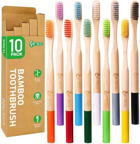 10 Pack Soft Bristles Bamboo Toothbrushes, Plastic Free Toothbrush by ECOETBOO