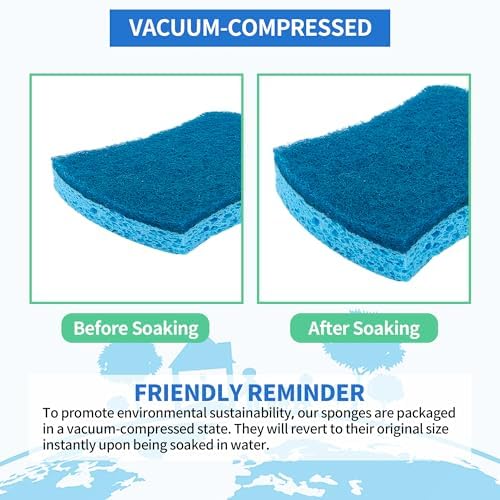 Non-Scratch Cellulose Scrub Sponges 24 Pack, Kitchen Sponge with Double-Side & Ergonomic Design. Sturdy Sponge for Dishes, Coated Cookware, Sink, Countertops. - Image 6