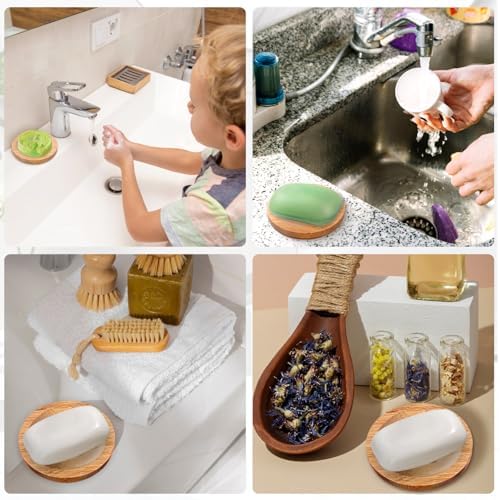 12 Pcs Bamboo Soap Dishes Wooden Soap Tray Soap Holder, Round Soap Dish for Bathroom, Shampoo Bar Holder for Shower Wood Soap Tray for Home Bathroom - Image 6