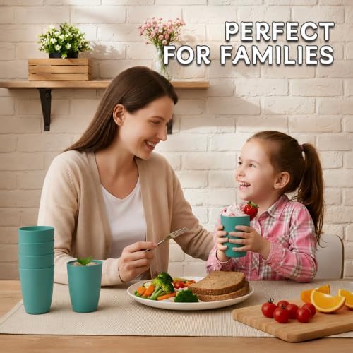 Wrova Wheat Straw Cups 6 PCS Good Alternative to Plastic Reusable Cups 12 oz Unbreakable Drinking Cup Reusable Dishwasher Safe Water Plastic Glasses Green - Image 5