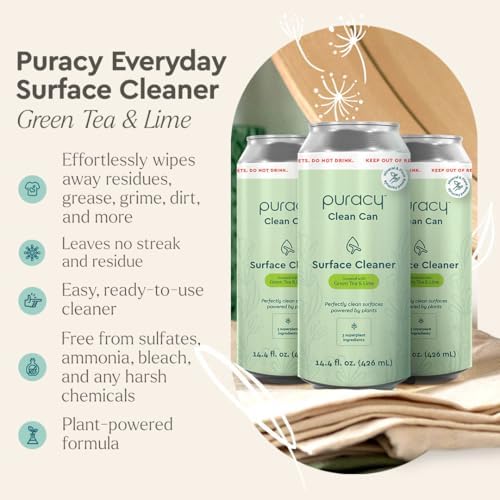 Puracy All Purpose Cleaner Clean Can – Plant-Powered Multi-Surface Cleaner - Surface Cleaner Solution As Seen on TikTok (Green Tea + Lime, 14.4 fl oz, 3 Pack) - Image 6