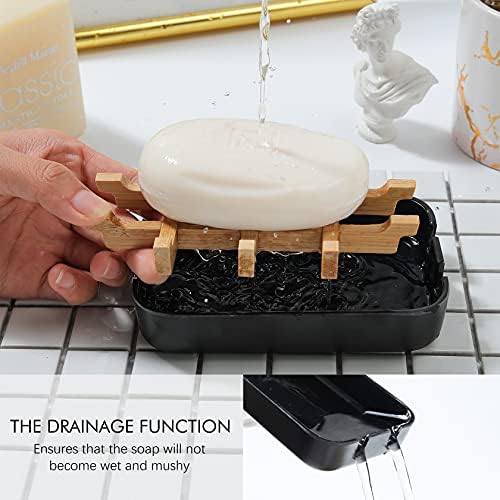 Soap Dishes for Bar Soap, Black Bathroom Soap Holder, Bamboo Soap Dishes Holder for Bathroom Shower, Bathroom Sink Soap Dish - Image 3