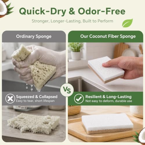 DEBETOOL 14-Pack Natural Coconut Sponges for Dishes - Image 3