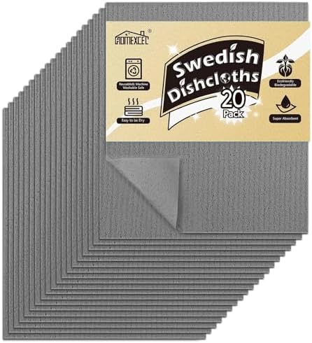 HOMEXCEL 20PK Swedish Dishcloths for Kitchen, Absorbent Dish Cloths, 7x6in by HOMEXCEL