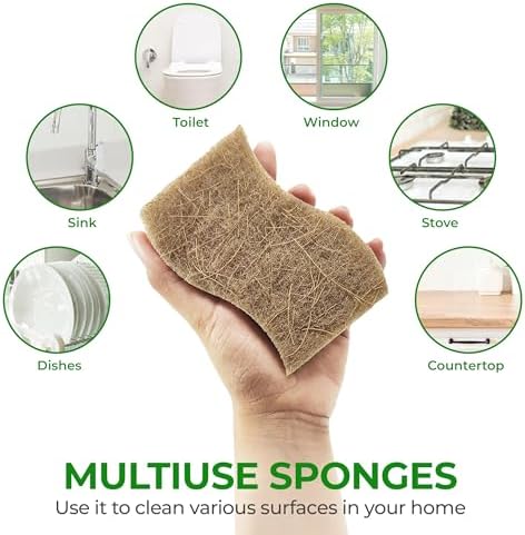 AIRNEX Natural Kitchen Sponges (12 Pack) - Biodegradable Cellulose & Coconut Scrubber Dish Sponges for Kitchen - Eco-Friendly, Non Scratch, Compostable, Non Toxic S-Shaped Natural Sponges for Dishes - Image 6