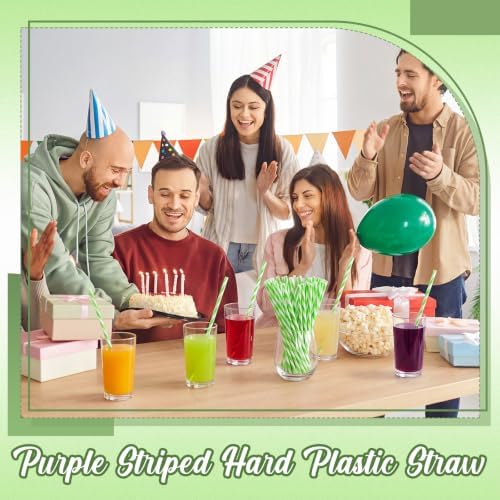 Honeydak 50 Pcs Reusable Plastic Straws Bulk,Green and Whote Stripe - Image 6