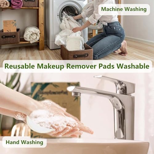 Reusable Cotton Rounds, 100% Natural Bamboo Cotton Pads for Face|Reusable Makeup Remover Pads with Laundry Bag,Headband and Cotton Round Holder (Beige) - Image 6