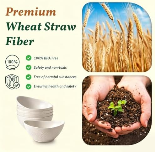 Homienly Wheat Straw Bowls 26 OZ Serving Bowls Set of 6 Unbreakable Salad Bowls for Breakfast, Cereal, Soup, Snack Mcirowave and Dishwasher Bowls Set for Kitchen, Camping, Party (White) - Image 3