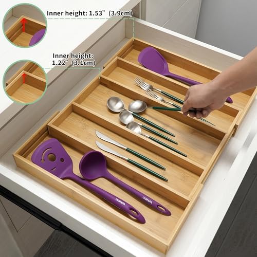 Utoplike Bamboo Expandable Kitchen Drawer Organizer Silverware Utensil Tray - Image 2