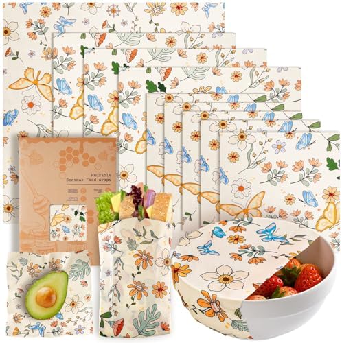 9 Pack Beeswax Wraps for Food – Reusable Beeswax Bread Bag & Sandwich Wrap by AZLTC
