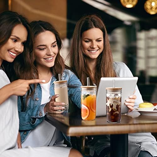 DWTS DANWEITESI Glass Cups with Lids and Straws,24 oz Smoothie Cup with Lid and Straw-Boba Mason Jar,Matcha Cup Wide Mouth Reusable Drinking Glasses,Iced Coffee Cups Glass,Vasos De Vidrio【4 Pack】 - Image 5