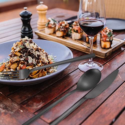 AARAINBOW 6 Pieces Stainless Steel Flatware Set Portable Reusable Cutlery Set Travel Utensils Set Including Chopsticks Knife Fork Spoon Straws Cleaning Brush Dishwasher Safe (B-Black) - Image 4