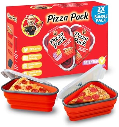 PIZZA PACK The Perfect Reusable Pizza Storage with 5 Microwavable Serving Tray - BPA-Free Adjustable Pizza Slice Container Space Saver, 2 Pack, Red by PizzaPack%E2%84%A2