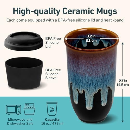 NOVA CERAMICS Coffee Tumbler – Travel Mug - On the Go Coffee Mug – Microwave & Dishwasher Safe Green Coffee Tumbler - Gifts For Women Men Him Her – 16oz – Monsoon - Image 3
