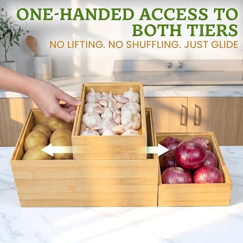 HOMESTEAD 3-Piece Stackable Bamboo Storage Box, Large Storage Bin, Wooden Boxes for Makeup Drawer Organizer Bathroom, Office Supplies, Kitchen Utensils, Bamboo Storage Containers - Image 6