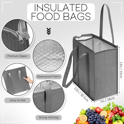 10 Pack 10 Pack Large Insulated Grocery Bag Zippered, Grey,Black - Image 2