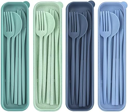 4 Sets Reusable Utensils Set with Case,Travel Utensils with Case,Reusable Utensils for Lunch Box accessories,Portable Chopsticks Knife Fork and Spoon Lunch Utensils Set for Travel Daily Use by TROUSKAIG