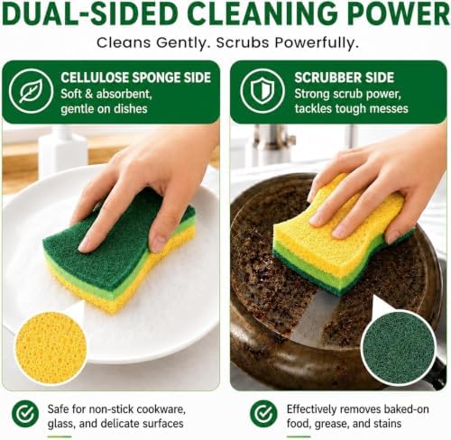 12 PCS Sponges Kitchen, Non Scratch Scrub Sponges for Washing Dishes, Green - Image 2