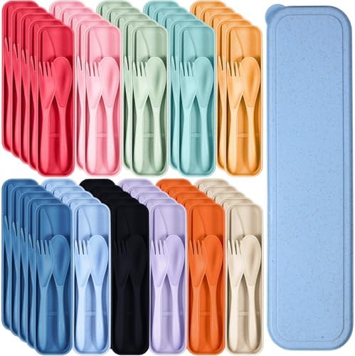 Yahenda 55 Sets Reusable Travel Utensils Set with Case Bulk, Colorful Color by Yahenda