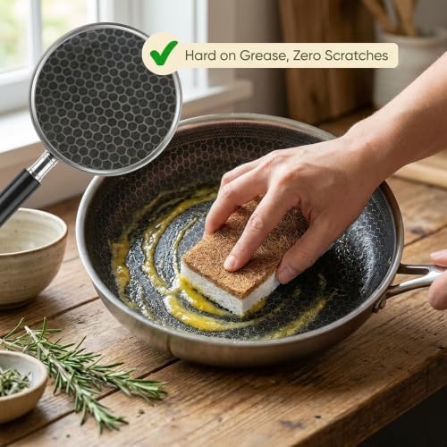 Kitchen Sponges 10 Pack - Natural Cellulose Sponge with Coconut Scrubber - Plant Based Sponges - Biodegradable Kitchen Sponge - Non-Scratch Sponges for Dishes - Eco Friendly Kitchen Sponges - Image 6