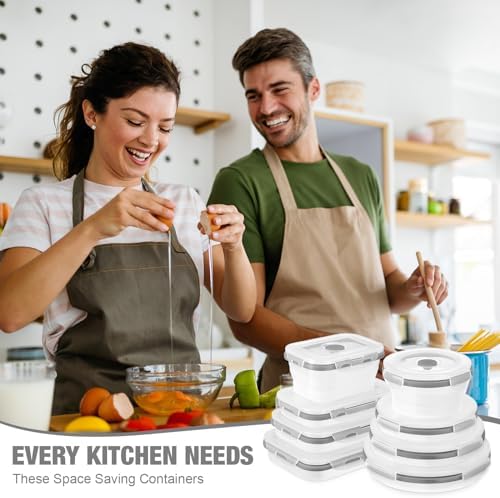Dandat 12 Silicone Collapsible Food Storage Containers Foldable Silicone Lunch Container 6 Rectangle and 6 Round Airtight Collapsible Bowl with Lid Set for Kitchen Microwave (Translucence Gray) - Image 6